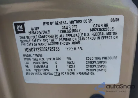 2006 Chevrolet Trailblazer Ls из США, поврежденный, VIN 1GNDT13S562126788